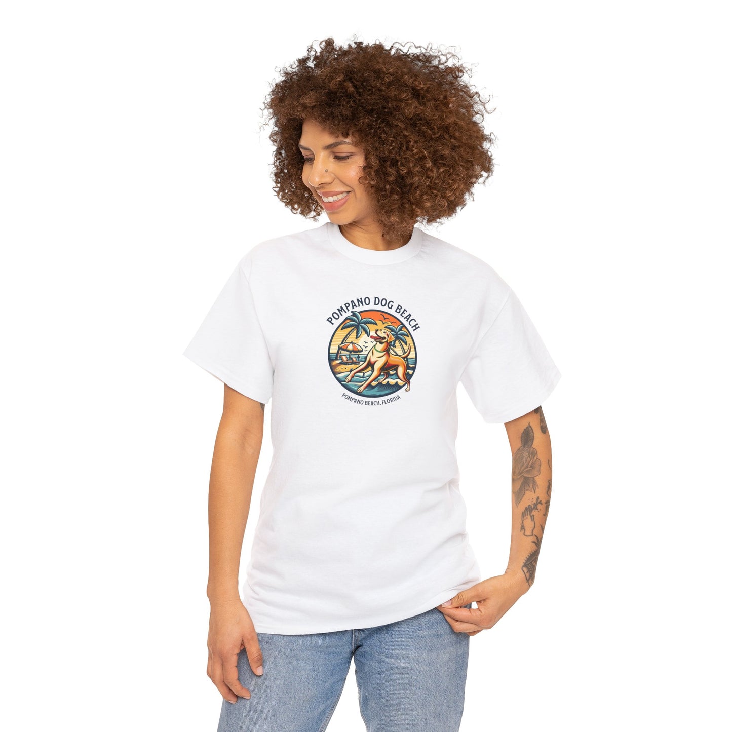 YELLOW LAB POMPANO DOG BEACH Unisex Heavy Cotton Tee