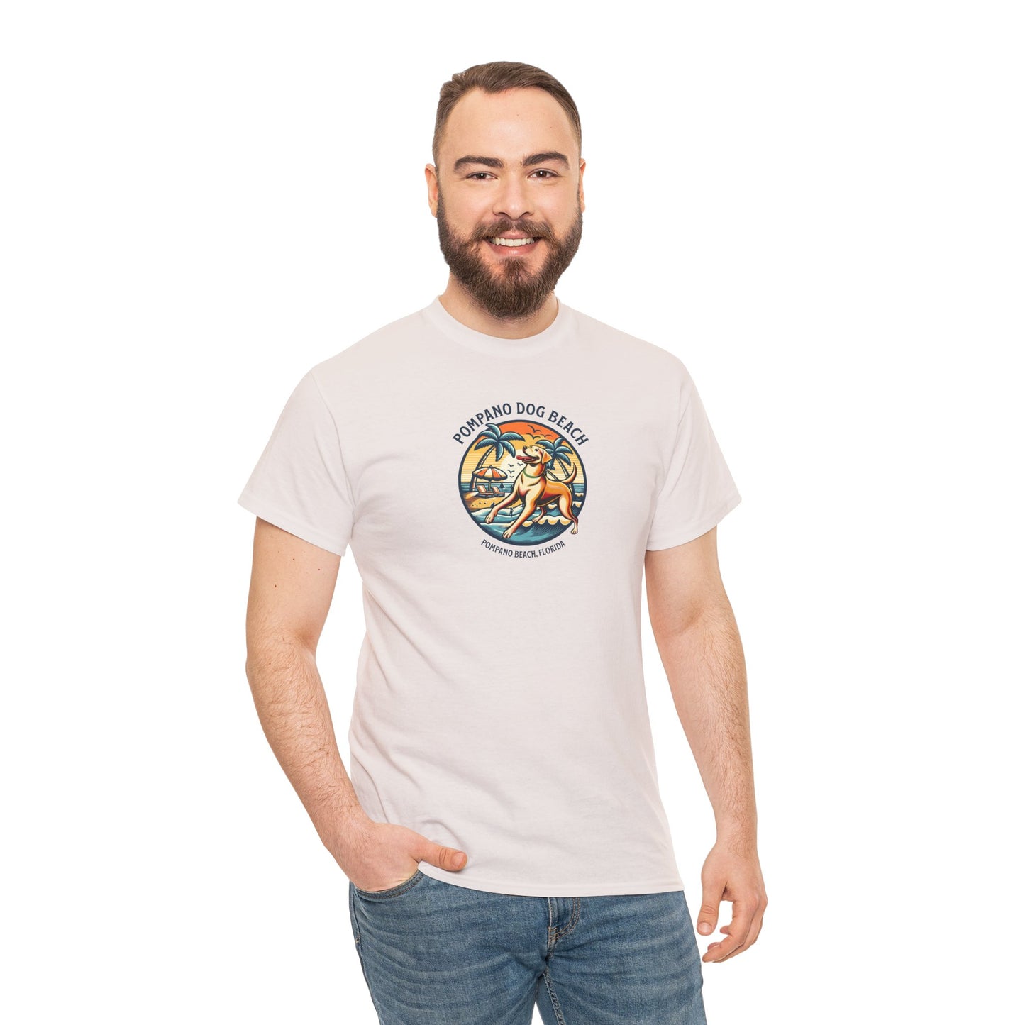 YELLOW LAB POMPANO DOG BEACH Unisex Heavy Cotton Tee