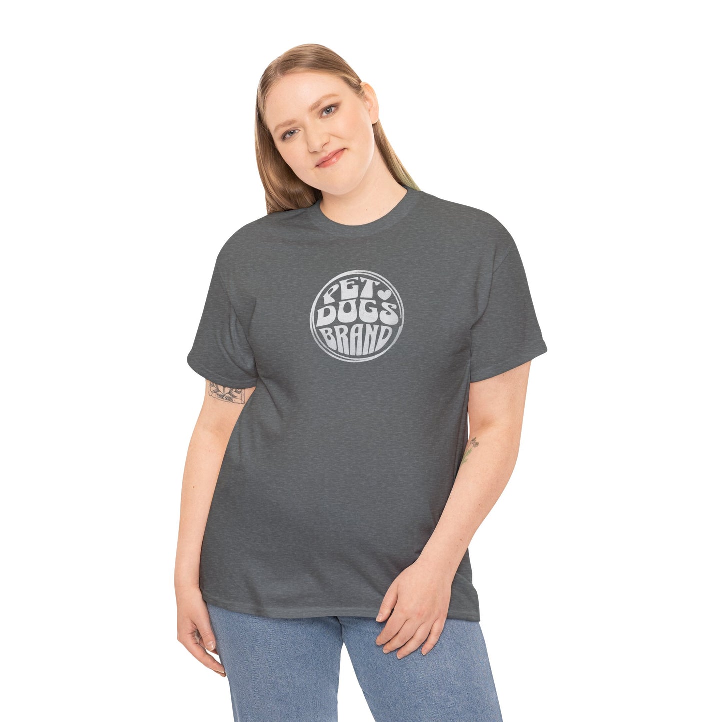 PET DOGS BRAND White Logo Fisheye Lens Retro Style Unisex Heavy Cotton Tee