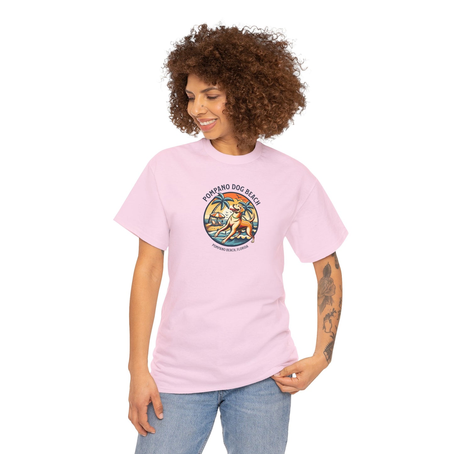 YELLOW LAB POMPANO DOG BEACH Unisex Heavy Cotton Tee
