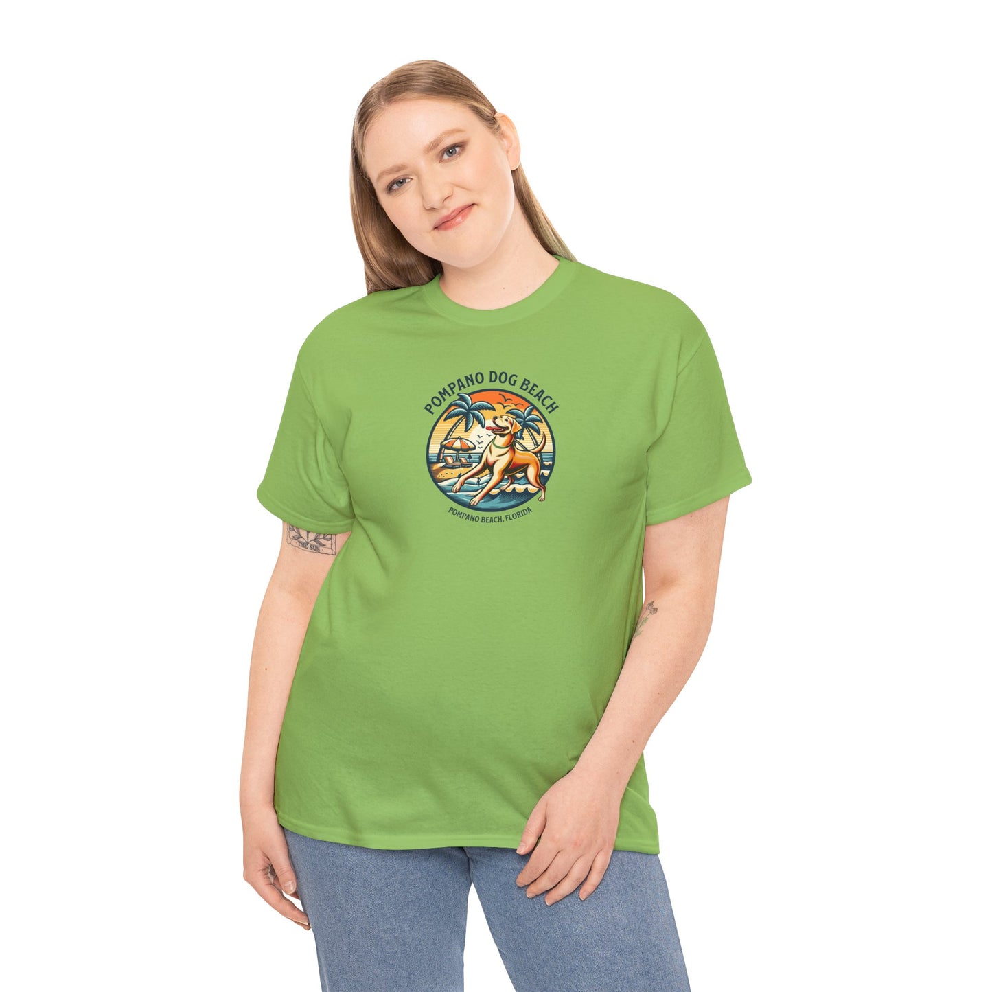 YELLOW LAB POMPANO DOG BEACH Unisex Heavy Cotton Tee