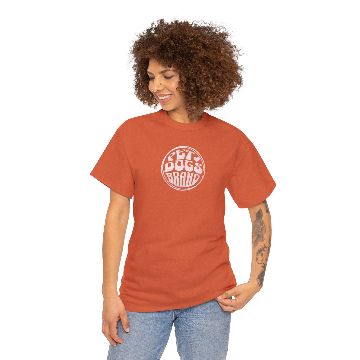 PET DOGS BRAND White Logo Fisheye Lens Retro Style Unisex Heavy Cotton Tee