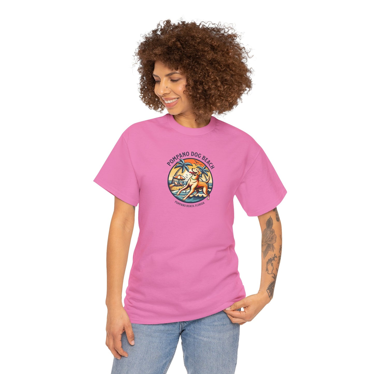 YELLOW LAB POMPANO DOG BEACH Unisex Heavy Cotton Tee