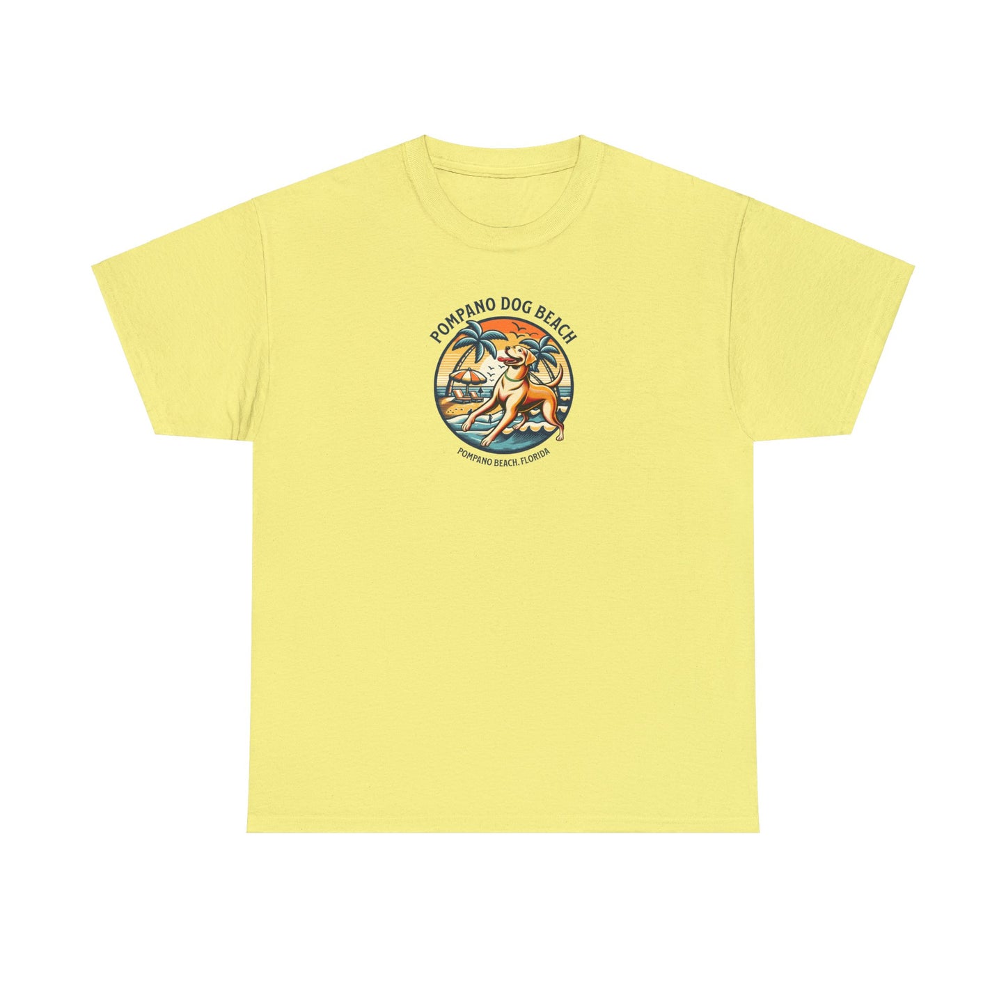 YELLOW LAB POMPANO DOG BEACH Unisex Heavy Cotton Tee