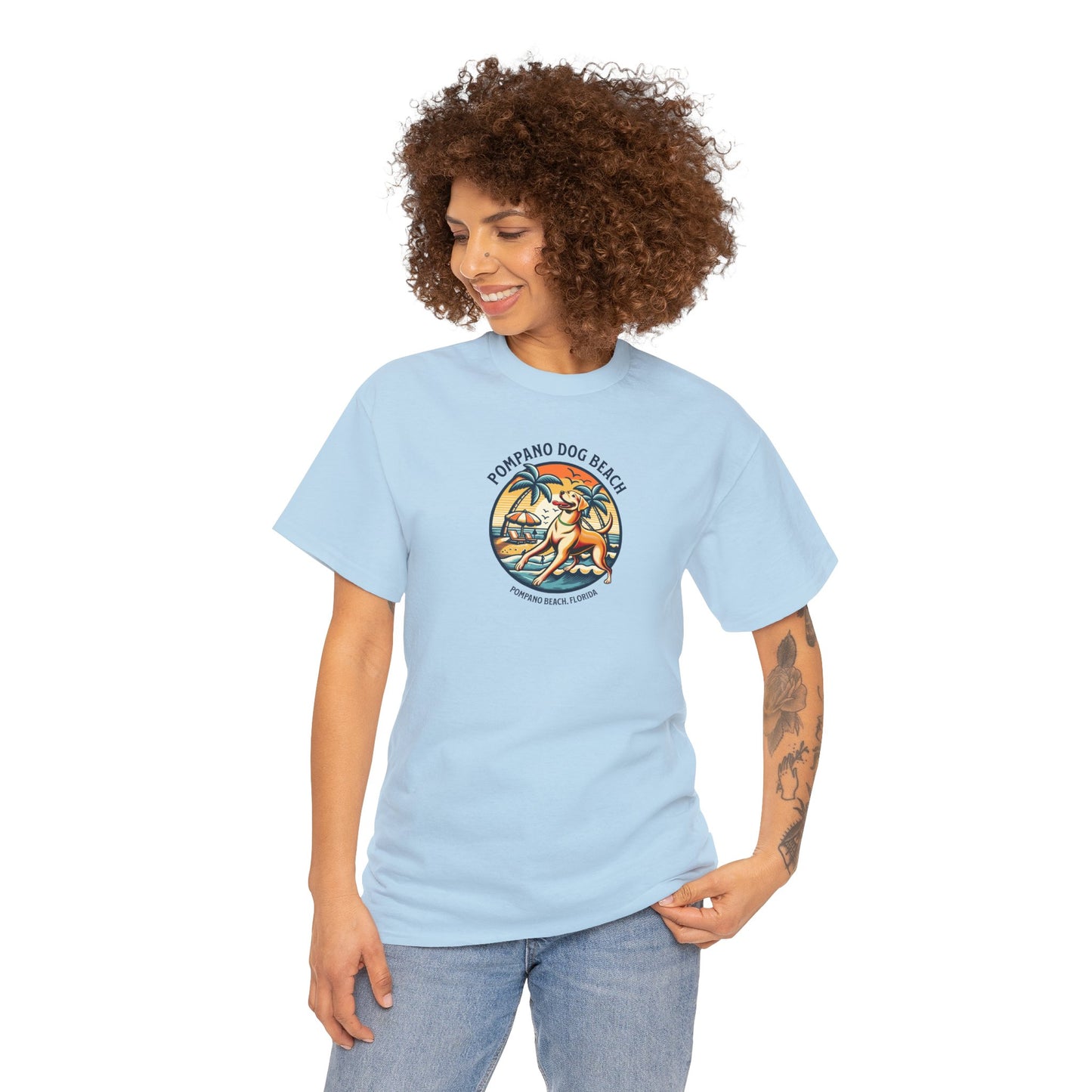 YELLOW LAB POMPANO DOG BEACH Unisex Heavy Cotton Tee