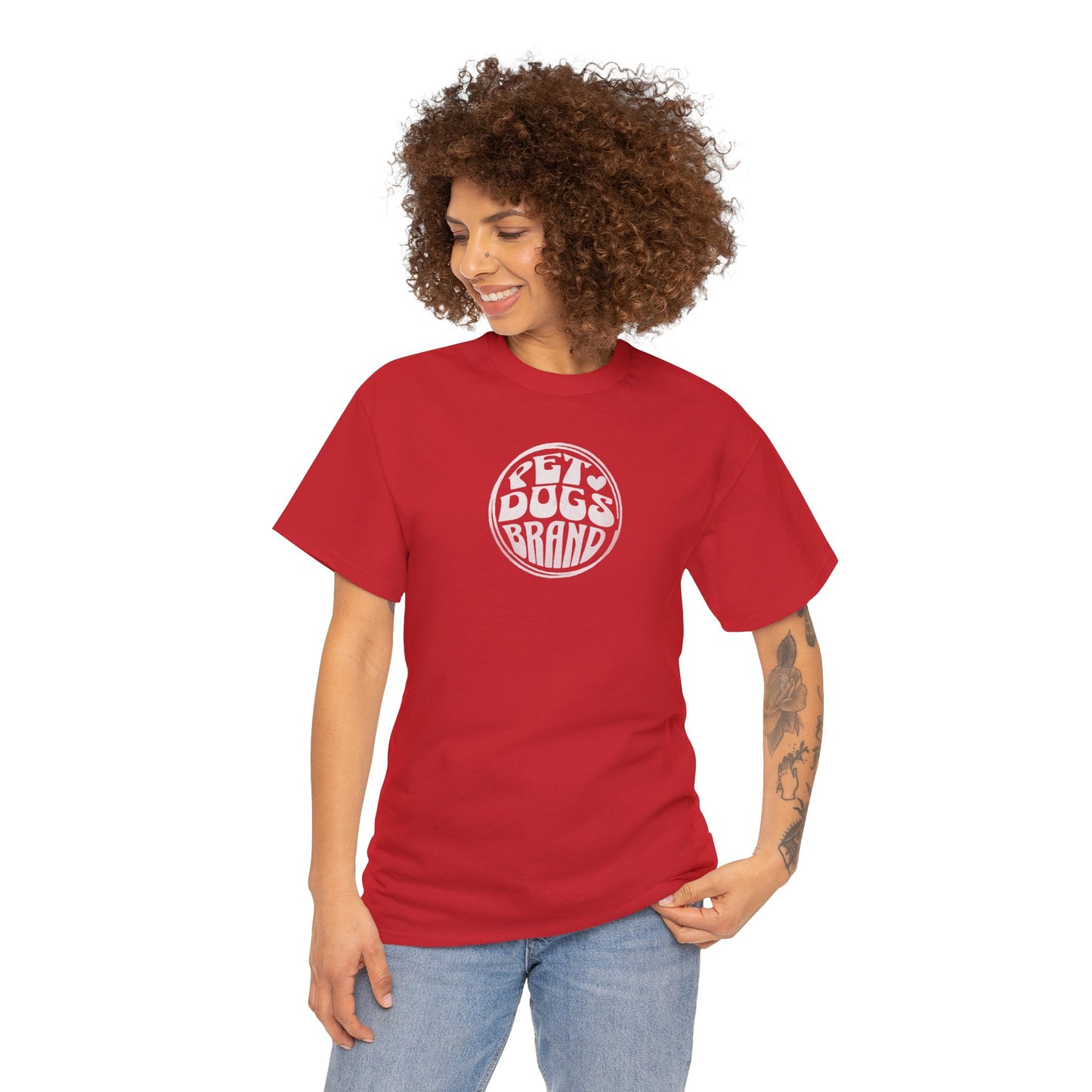 PET DOGS BRAND White Logo Fisheye Lens Retro Style Unisex Heavy Cotton Tee