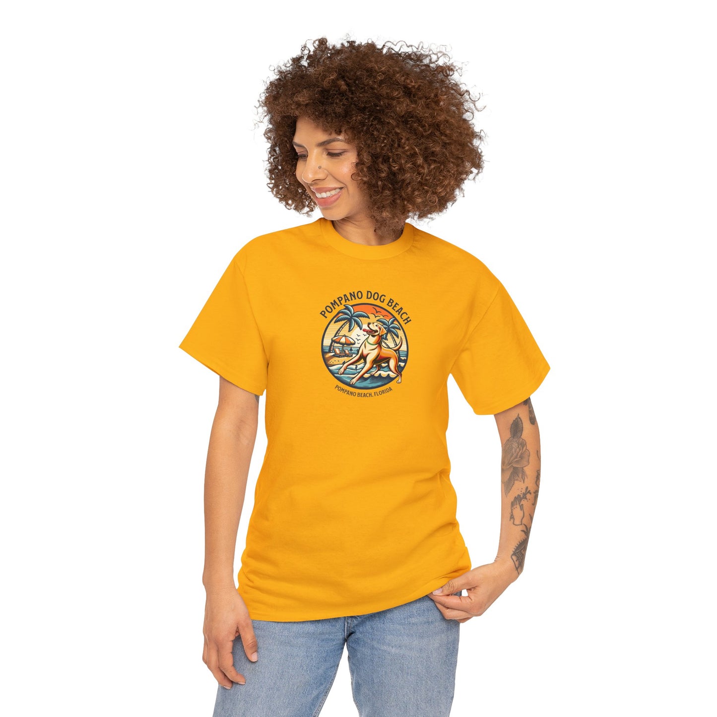 YELLOW LAB POMPANO DOG BEACH Unisex Heavy Cotton Tee