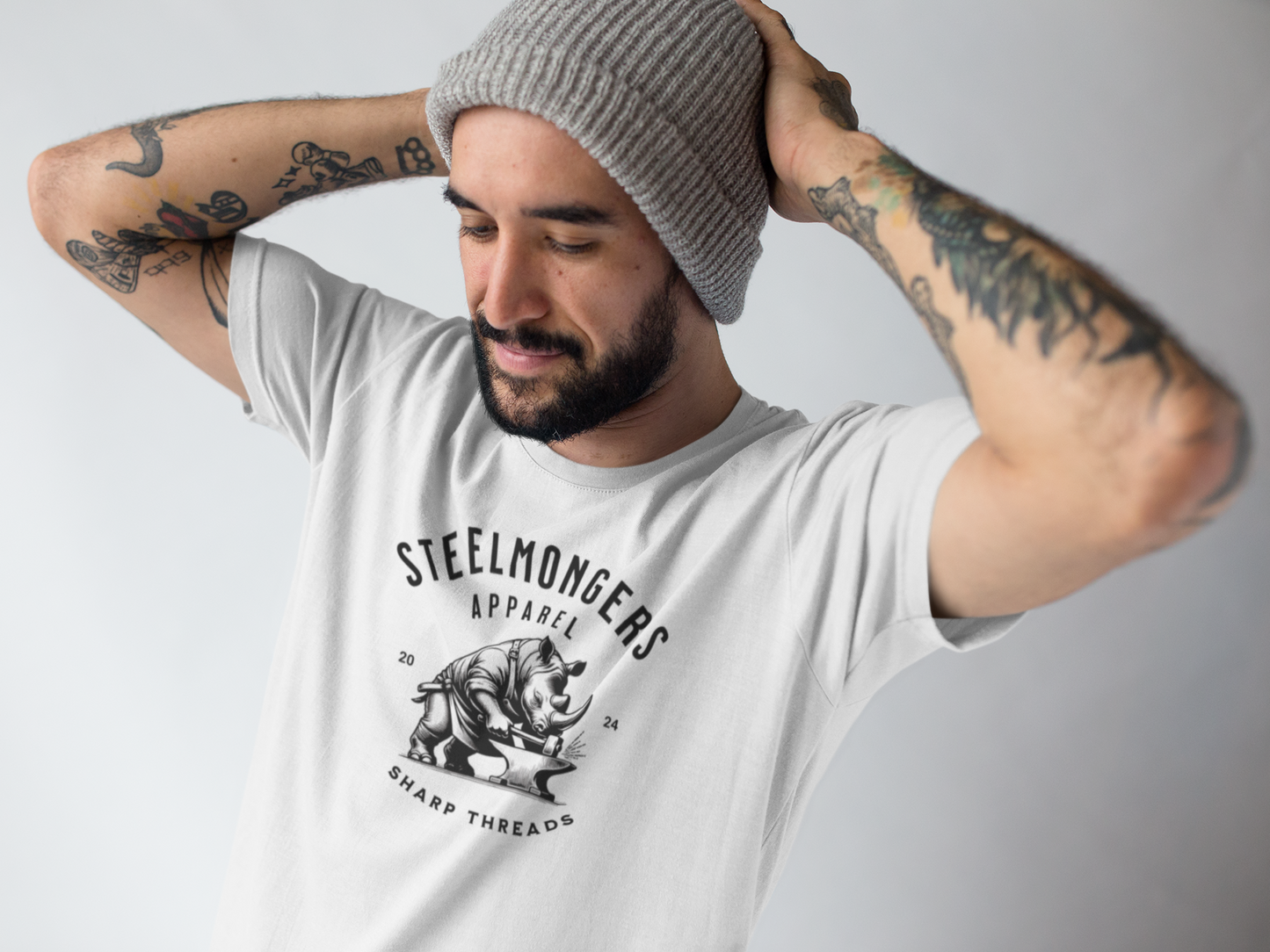 Steelmongers Rhino White Logo Tee