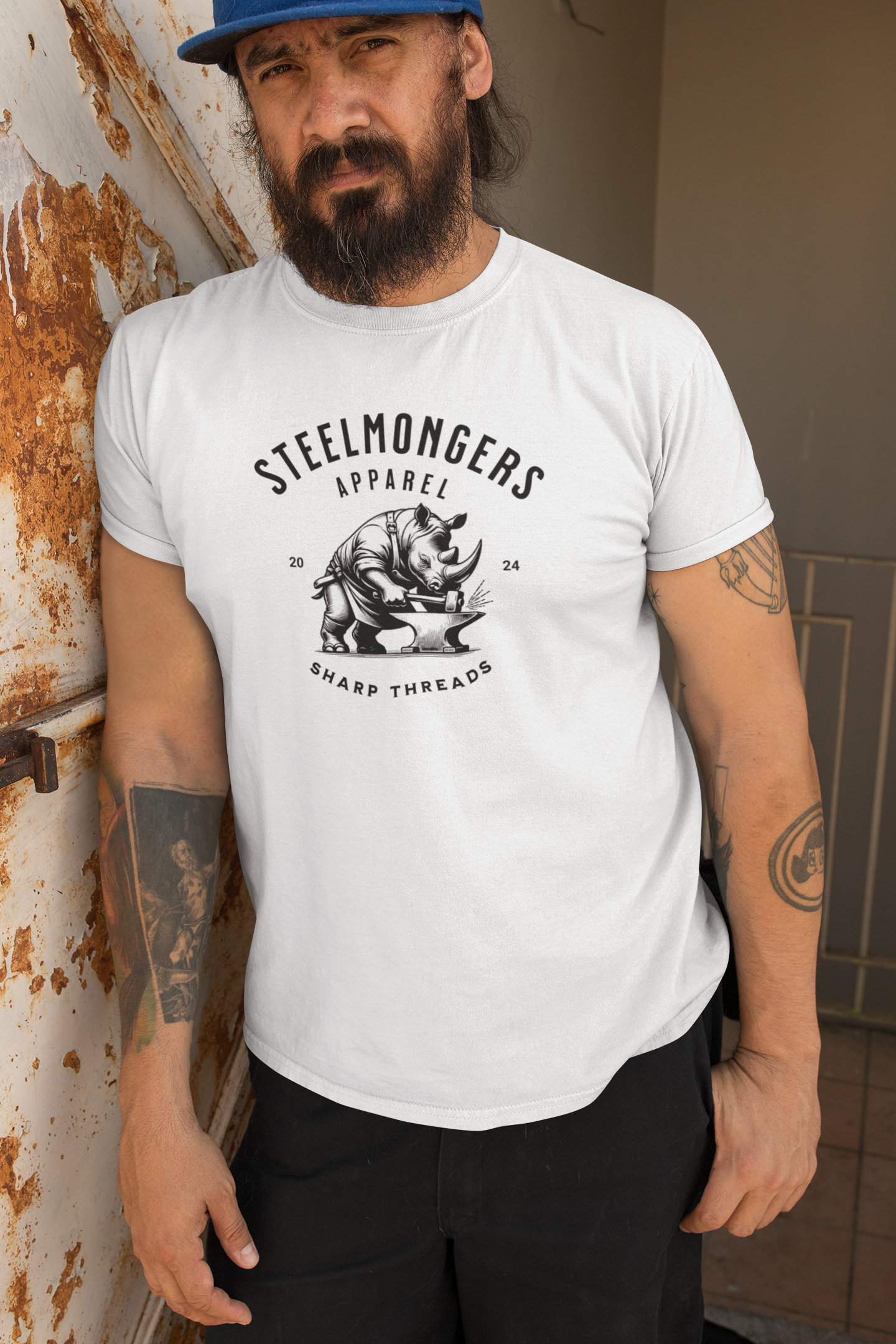 Steelmongers Rhino White Logo Tee