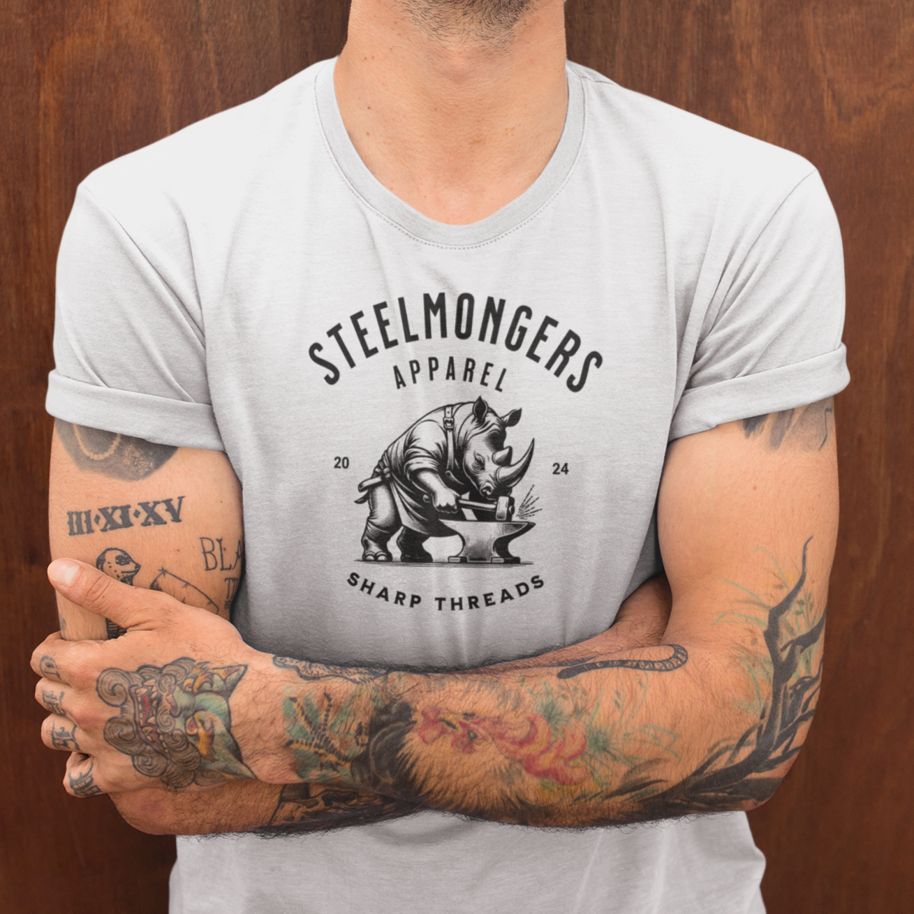 Steelmongers Rhino White Logo Tee